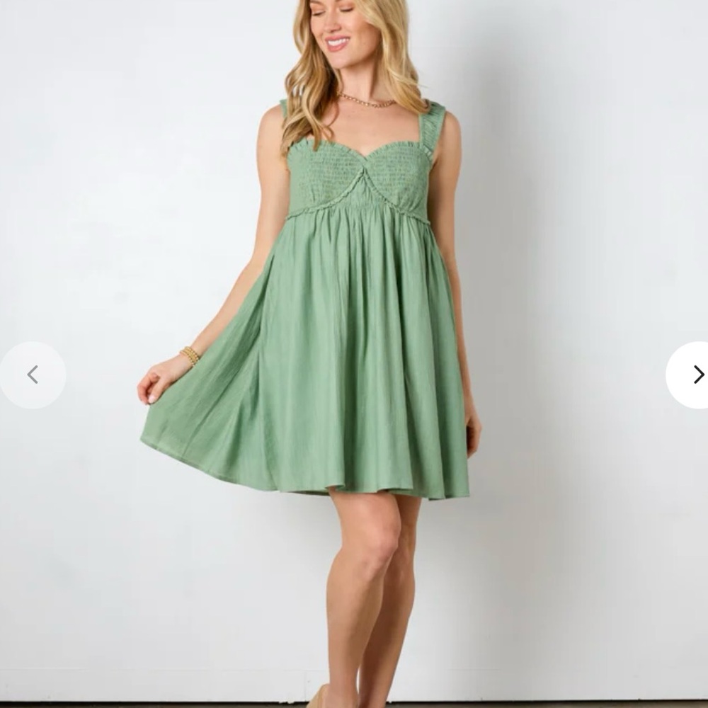 NWT Vestique Boutique Smocked Sage Green Mini Dress Size Small
